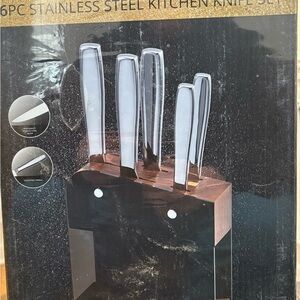 Elegant Black and Silver Knife Set with Block